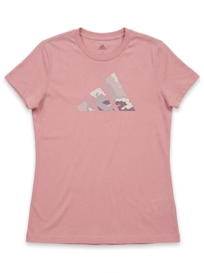 Franela Camiseta Adidas Camo Logo - Rosa Viejo (Dusty Rose) con Logo Camuflaje - Talla XL para Mujer