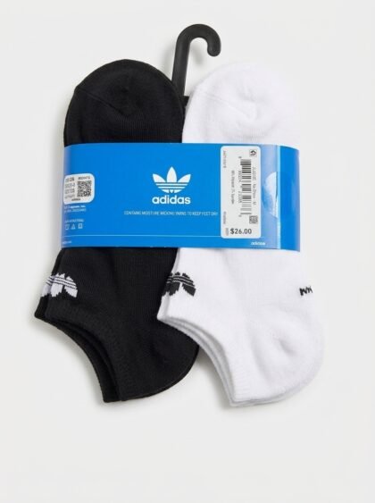 Paquete de 6 Pares de Medias Tobilleras Invisibles Adidas Originals Trefoil No-Show Socks - Blanco y Negro (JL4218C) - Talla M