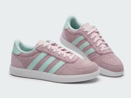 Zapatos Deportivos Adidas Breaknet Sleek J en Gamuza - Rosa Malva y Verde Menta (JS0133) - Talla US 3.5 (EUR 35.5)
