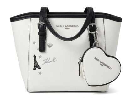 Bolso Tote Karl Lagerfeld Paris con Monedero de Corazón y Parches París - Blanco Invierno y Negro (LSGDU723)