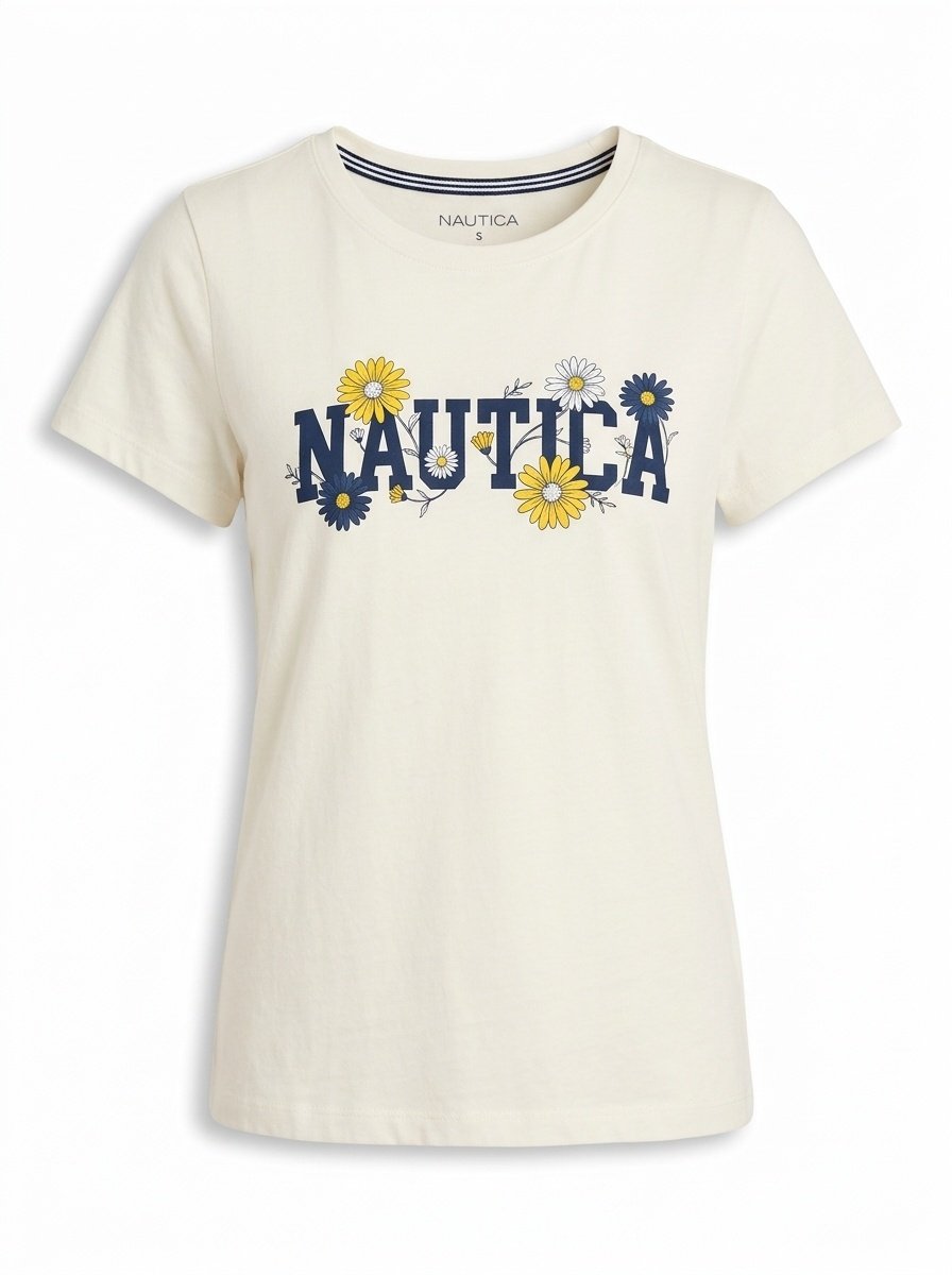 Franela Camiseta Nautica Classic Tee Floral Margaritas - Blanco Natural (Natural) - Talla S para Mujer
