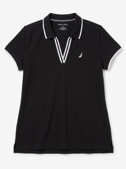 Chemise Polo Nautica Cuello V con Ribete - Negro (True Black) - Talla XL para Mujer