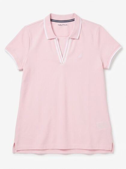 Chemise Polo Nautica Cuello V con Ribete - Rosa Pastel (Cradle Pink) - Talla XL para Mujer