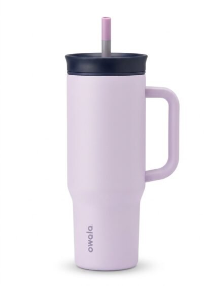 Vaso Térmico Owala Tumbler de Acero Inoxidable con Pitillo - Lila Pastel y Azul Marino - 24 oz