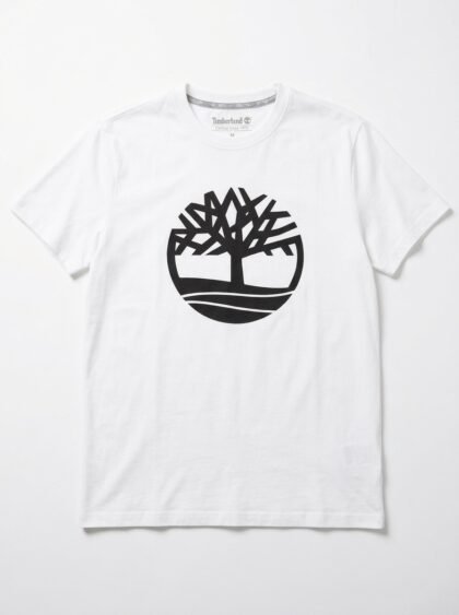 Camiseta Manga Corta para Hombre Timberland con Logo Grande del Árbol - Blanco con Negro - Talla M