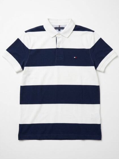 Chemise Polo Tommy Hilfiger Regular Fit a Rayas Anchas - Azul Marino y Blanco - Talla L