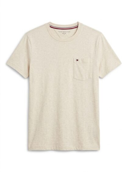 Franela Camiseta con Bolsillo Tommy Hilfiger - Beige Avena Jaspeado (Oatmeal Heather) - Talla M para Hombre
