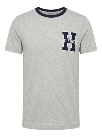Franela Camiseta Tommy Hilfiger Regular Fit Parche H - Gris Jaspeado y Azul Marino - Talla XL para Hombre