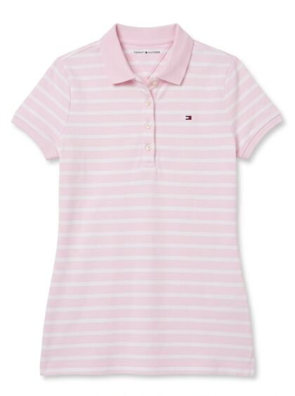 Chemise Polo Tommy Hilfiger Classic Fit a Rayas - Rosa Pastel y Blanco - Talla M para Mujer