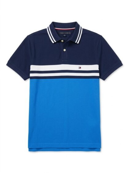 Chemise Polo Tommy Hilfiger Franjas y Cuello Listado - Azul Marino, Blanco y Azul Rey - Talla M para Hombre