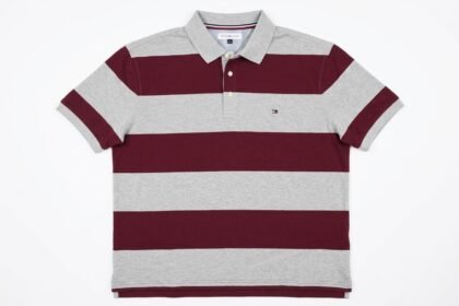 Chemise Polo Tommy Hilfiger Rayas Vino y Gris - Talla L para Hombre