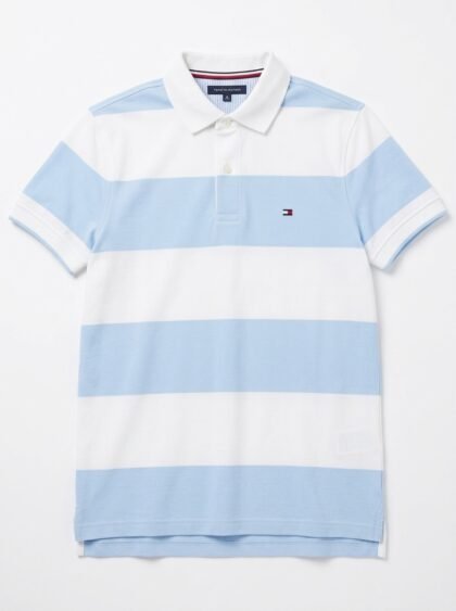 Chemise Polo Tommy Hilfiger Rayas Azul Celeste y Blanco - Talla M para Hombre