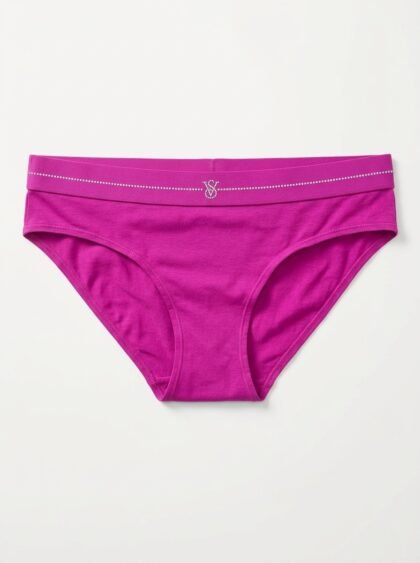 Panty Bikini / Hipster sin Costuras con Cristales y Logo VS Victoria's Secret - Fucsia Magenta (68P8) - Talla S