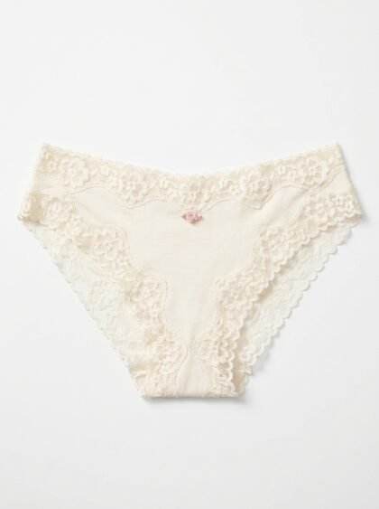 Panty Victoria's Secret Borde de Encaje Floral Blanco Marfil Talla M