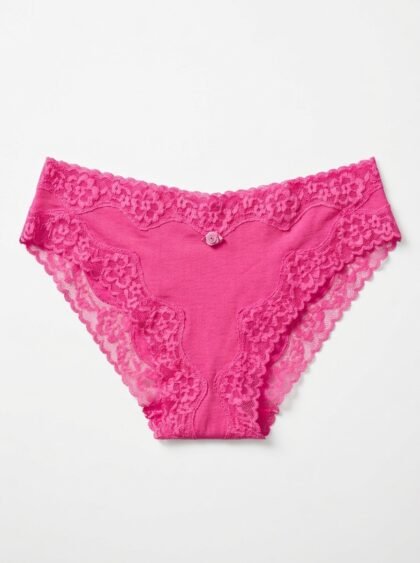 Panty Victoria's Secret Borde de Encaje Floral Rosa Fucsia Talla L