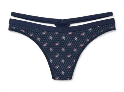 Panty Hilo Tira Doble Victoria's Secret - Azul Marino con Monograma VS y Flores (85JH) - Talla L