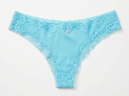 Panty Hilo con Encaje Floral y Rayas Finas Victoria's Secret - Azul Celeste / Turquesa Claro (09M5) - Talla L