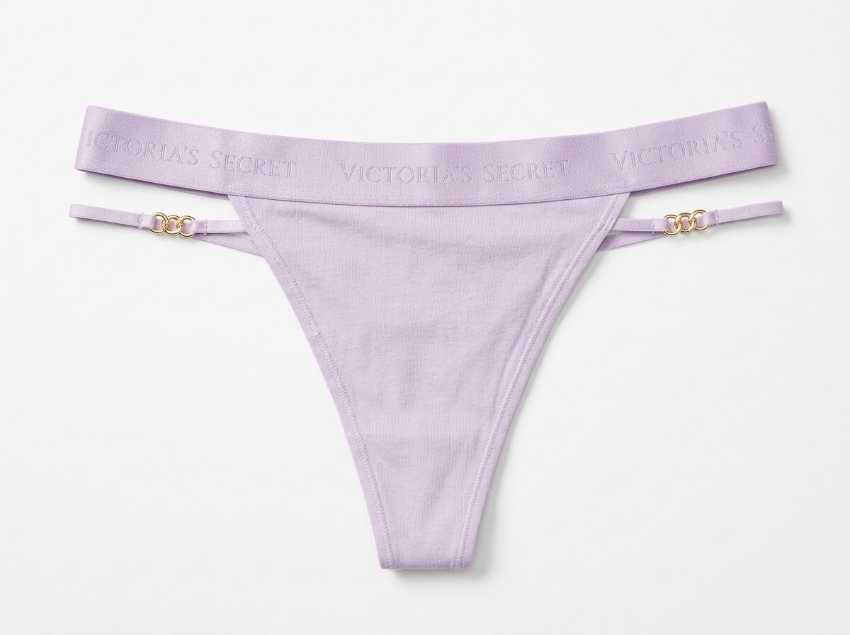 Panty Hilo de Algodón con Pretina de Logo y Tiras Laterales Victoria's Secret - Lila Pastel (68P6) - Talla L