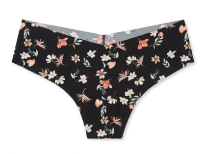Panty Hilo Invisible sin Costuras Cintura en V Victoria's Secret - Negro con Flores Blancas y Coral (7M45) - Talla L