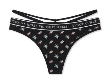 Panty Hilo Cintura Logo Victoria's Secret - Negro con Estampado Floral (78MS) - Talla M