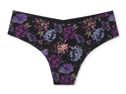 Panty Hilo Invisible No-Show Victoria's Secret - Negro con Flores Violetas y Azules (7RE1) - Talla M