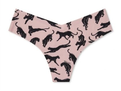Panty Hilo Invisible No-Show Victoria's Secret - Rosa Malva con Panteras Negras (7TDC) - Talla M