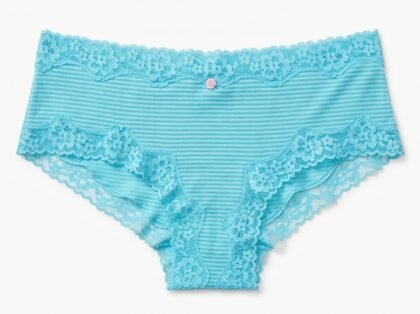Panty Cachetero / Hipster con Encaje Floral y Rayas Finas Victoria's Secret - Azul Celeste / Turquesa Claro (09M5) - Talla M